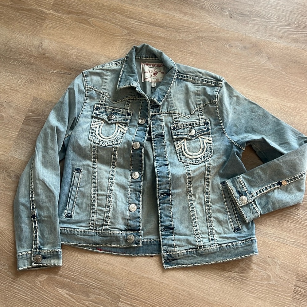 NWT True Religion Jimmy Jacket Super T Rope HS XL Light Wash Blue Denim